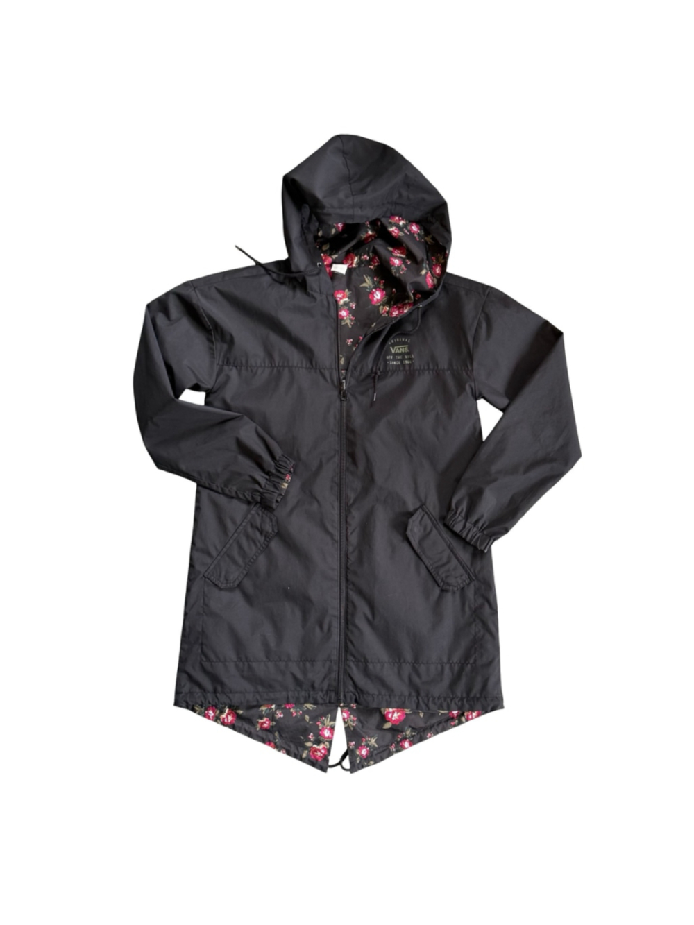 Vans Black Floral Hooded Fishtail Parka Jacket Windbreaker Off The Wall